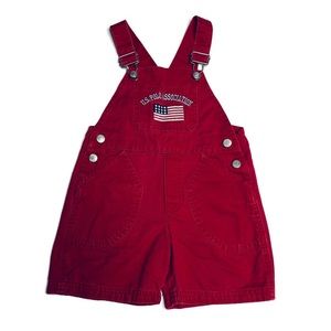 US Polo Association Red American Flag Overalls 2T